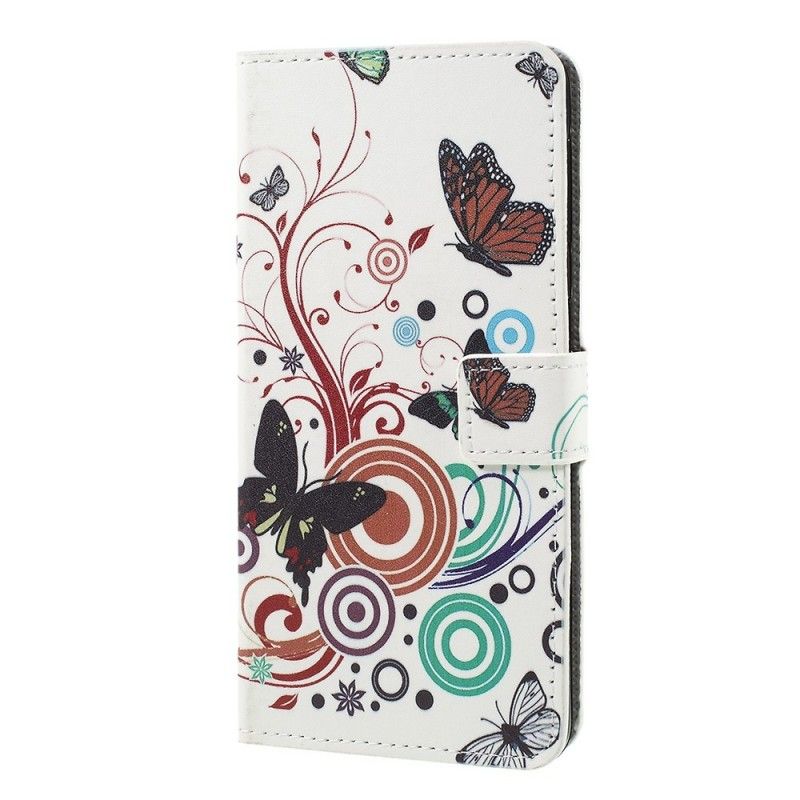 Cover Folio-hoesje Samsung Galaxy A7 Wit Telefoonhoesje Ontwerp Vlinders En Bloemen