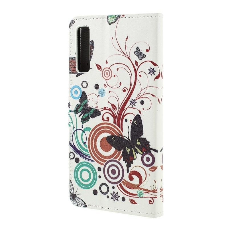Cover Folio-hoesje Samsung Galaxy A7 Wit Telefoonhoesje Ontwerp Vlinders En Bloemen