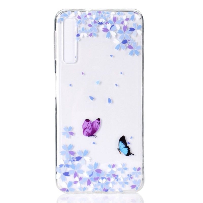 Cover Hoesje Samsung Galaxy A7 Telefoonhoesje Transparante Vlinders En Bloemen