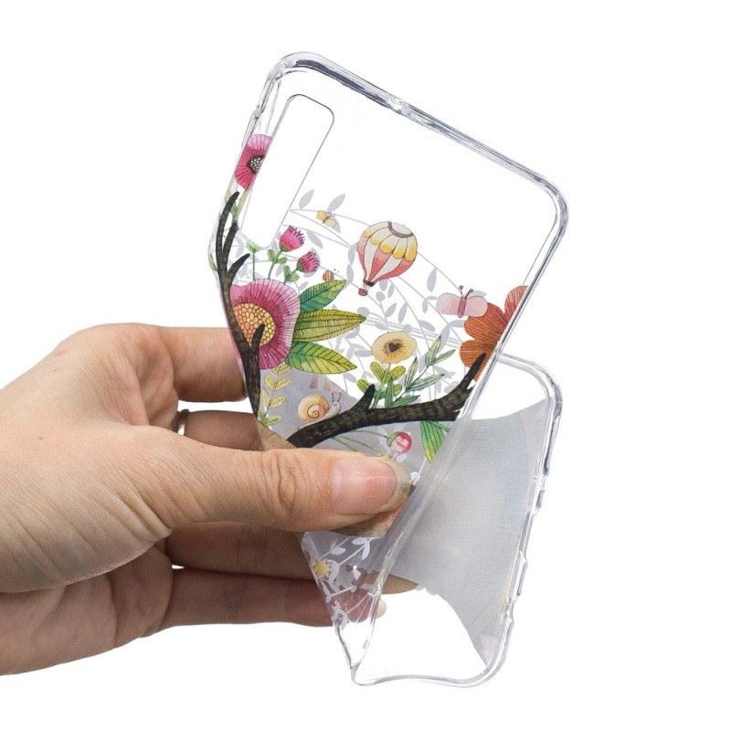 Hoesje Samsung Galaxy A7 Telefoonhoesje Transparant Gebloemd Hert