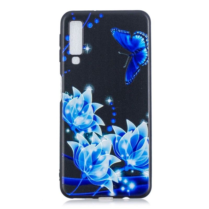 Hoesje Samsung Galaxy A7 Vlinder En Blauwe Bloemen
