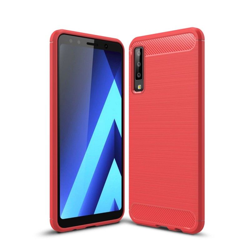 Hoesje voor Samsung Galaxy A7 Rood Zwart Geborsteld Koolstofvezel