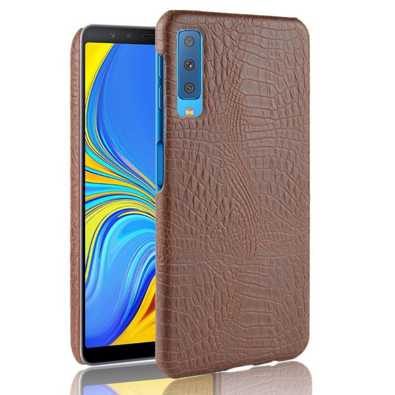Hoesje voor Samsung Galaxy A7 Wit Zwart Krokodillenhuideffect