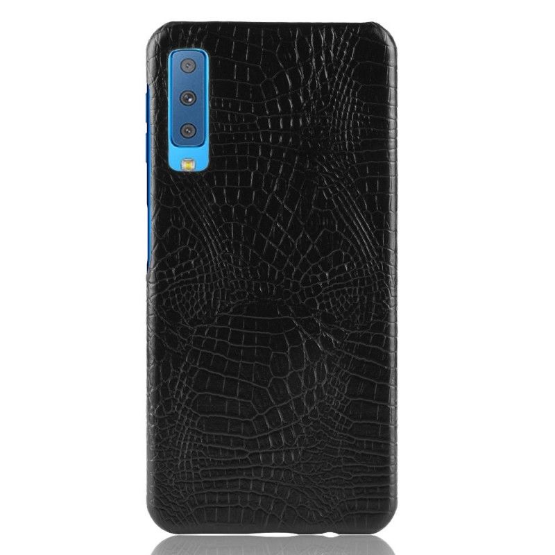 Hoesje voor Samsung Galaxy A7 Wit Zwart Krokodillenhuideffect