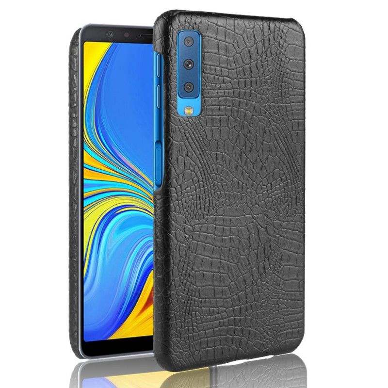 Hoesje voor Samsung Galaxy A7 Wit Zwart Krokodillenhuideffect
