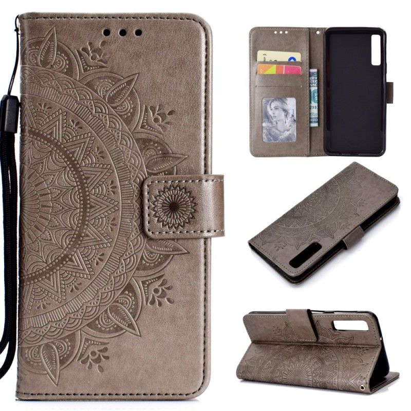 Leren Hoesje Samsung Galaxy A7 Magenta Grijs Telefoonhoesje Zon Mandala