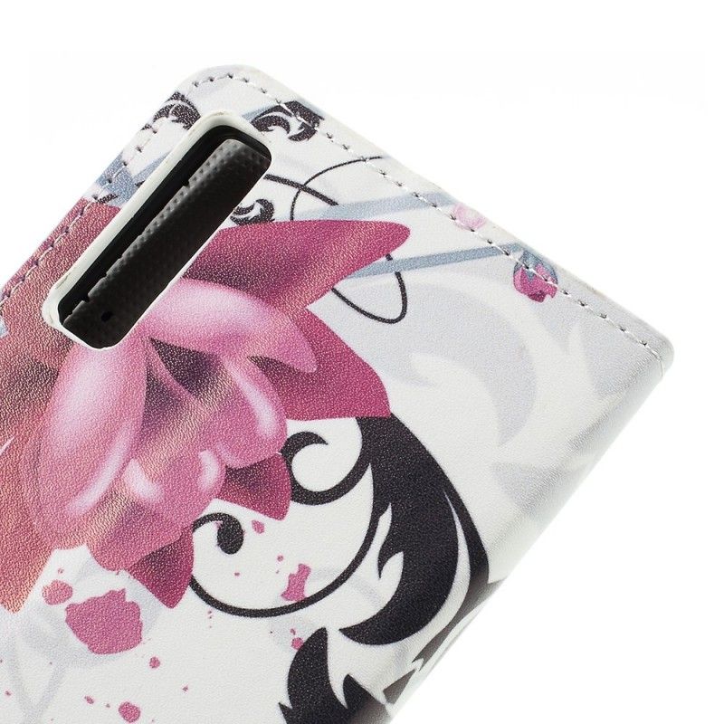 Leren Hoesje Samsung Galaxy A7 Roze Magenta Tropische Bloemen