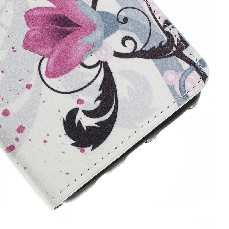 Leren Hoesje Samsung Galaxy A7 Roze Magenta Tropische Bloemen