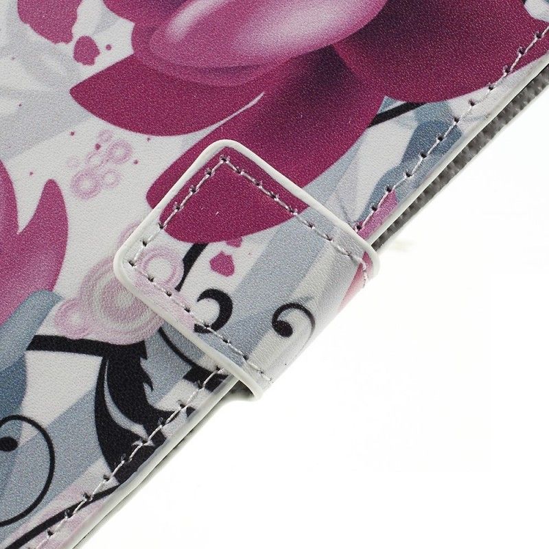 Leren Hoesje Samsung Galaxy A7 Roze Magenta Tropische Bloemen
