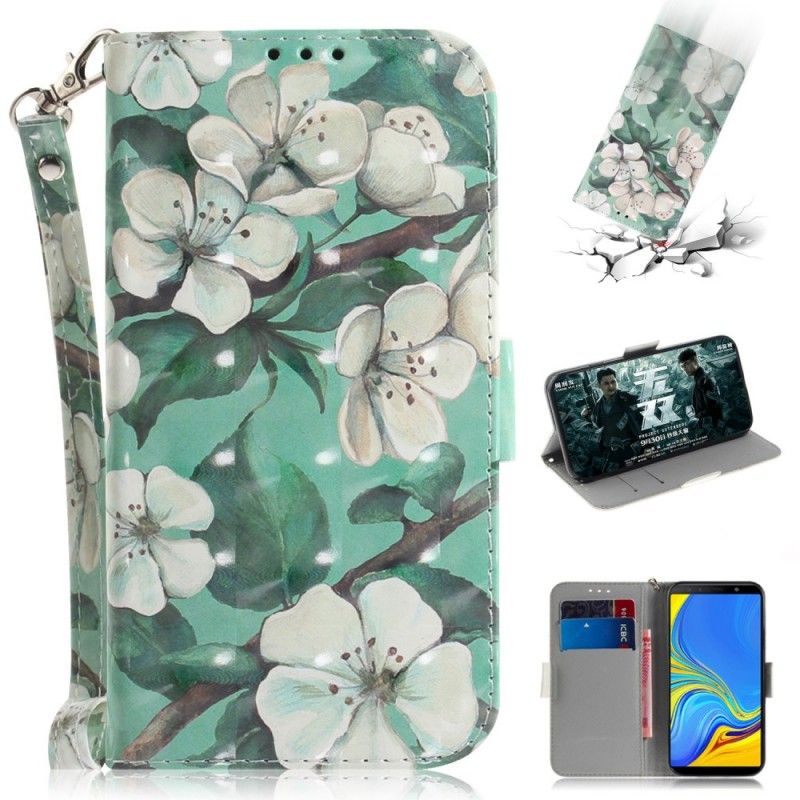 Leren Hoesje Samsung Galaxy A7 Telefoonhoesje Bloeiende Tak Met String