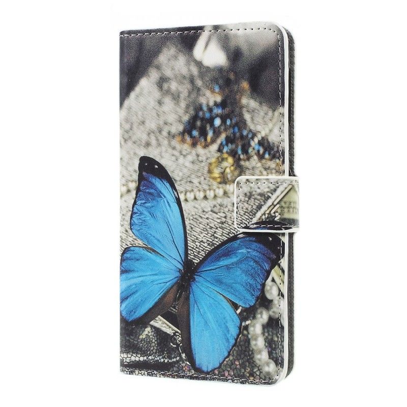 Leren Hoesje voor Samsung Galaxy A7 Blauwe Vlinder