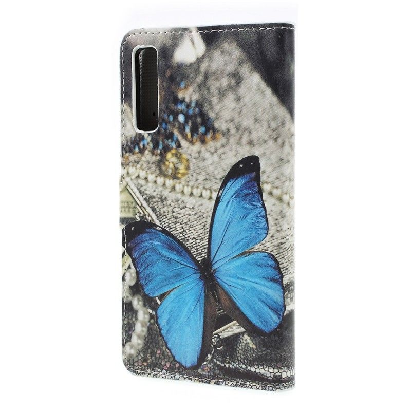 Leren Hoesje voor Samsung Galaxy A7 Blauwe Vlinder