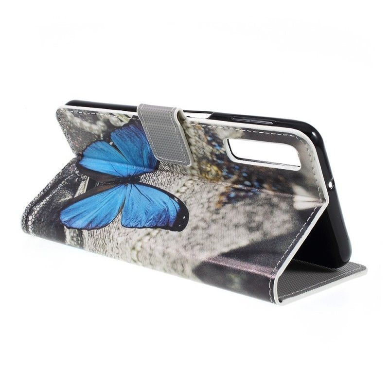 Leren Hoesje voor Samsung Galaxy A7 Blauwe Vlinder