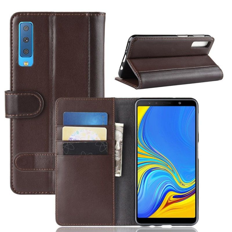 Leren Hoesje voor Samsung Galaxy A7 Bruin Zwart Splitleer