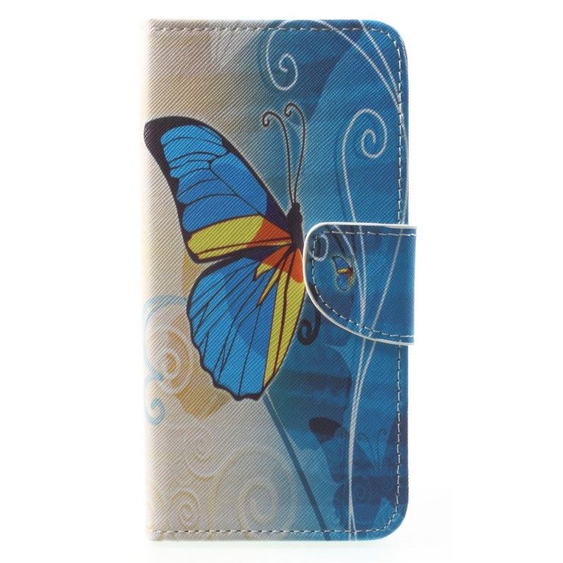 Flip Case Leren Huawei Mate 10 Lite Paars Lichtblauw Kleurrijke Vlinder