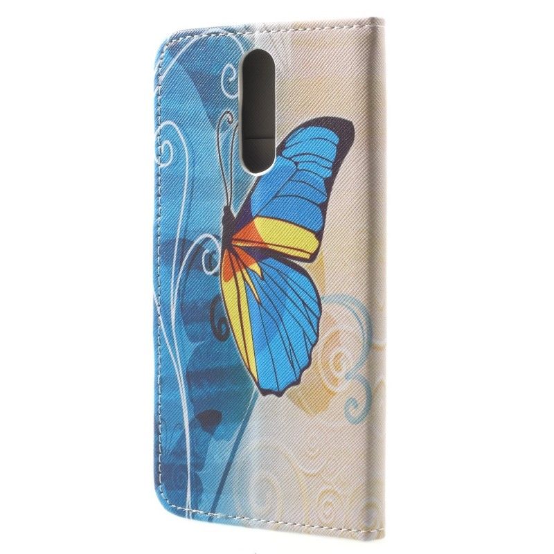 Flip Case Leren Huawei Mate 10 Lite Paars Lichtblauw Kleurrijke Vlinder
