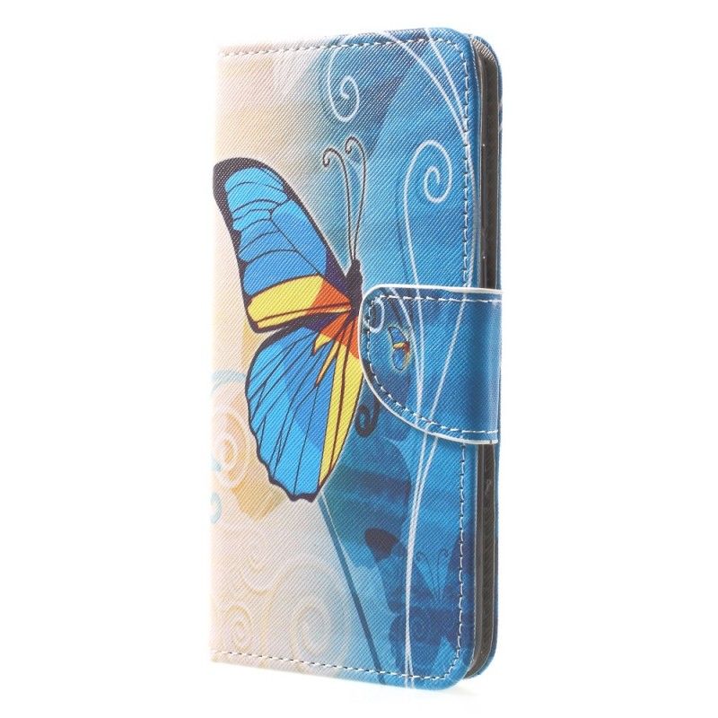 Flip Case Leren Huawei Mate 10 Lite Paars Lichtblauw Kleurrijke Vlinder