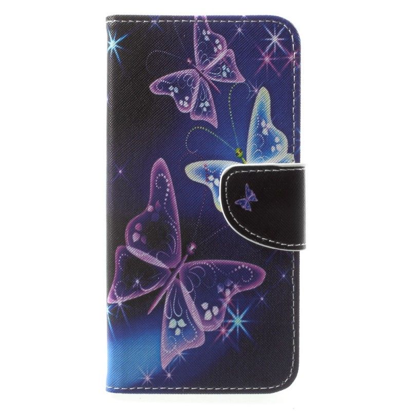 Flip Case Leren Huawei Mate 10 Lite Paars Lichtblauw Kleurrijke Vlinder