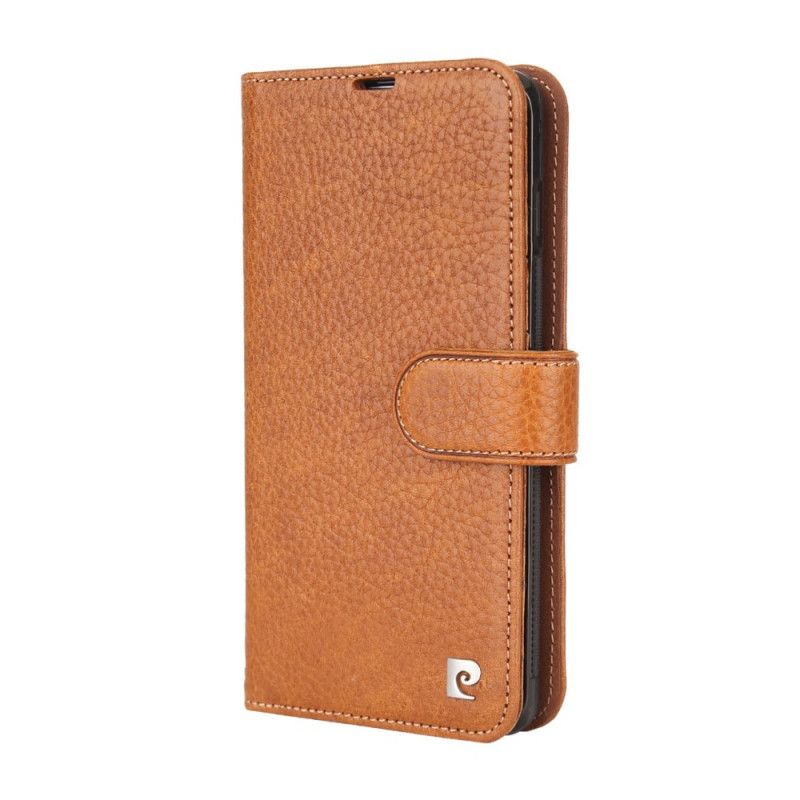 Bescherming Hoesje Samsung Galaxy S10 Bruin Zwart Echt Pierre Cardin Lychee Leer