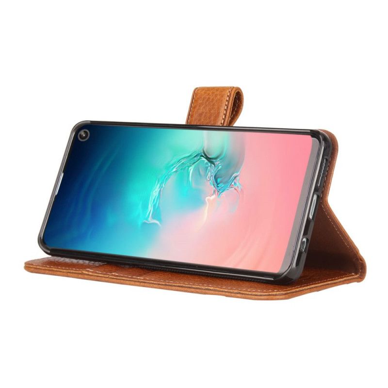 Bescherming Hoesje Samsung Galaxy S10 Bruin Zwart Echt Pierre Cardin Lychee Leer