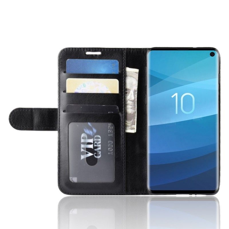 Bescherming Hoesje Samsung Galaxy S10 Wit Zwart Ultra Kunstleer