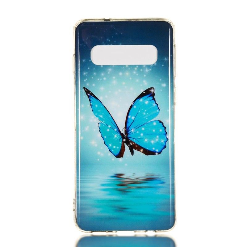 Hoesje Samsung Galaxy S10 Telefoonhoesje Fluorescerende Blauwe Vlinder