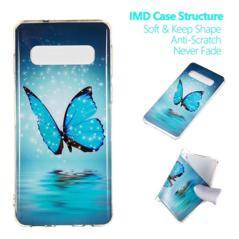 Hoesje Samsung Galaxy S10 Telefoonhoesje Fluorescerende Blauwe Vlinder