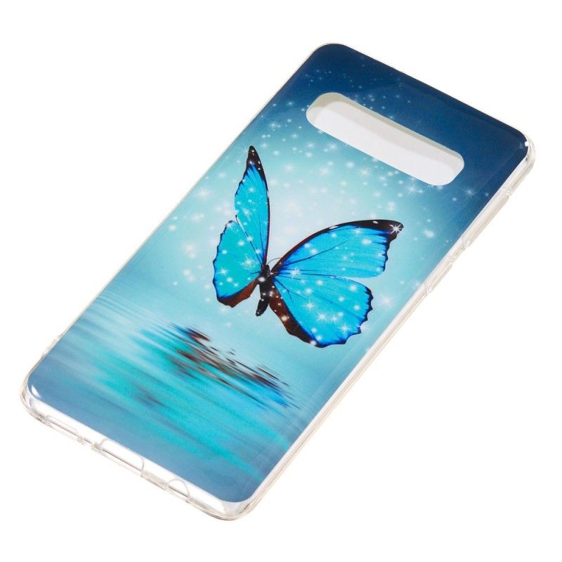 Hoesje Samsung Galaxy S10 Telefoonhoesje Fluorescerende Blauwe Vlinder