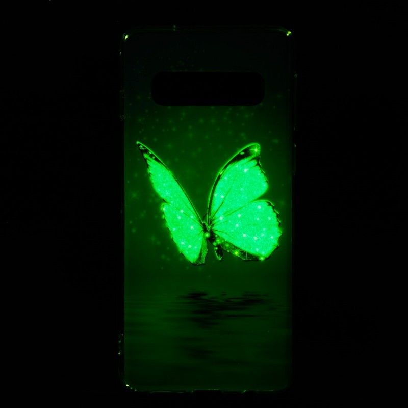 Hoesje Samsung Galaxy S10 Telefoonhoesje Fluorescerende Blauwe Vlinder