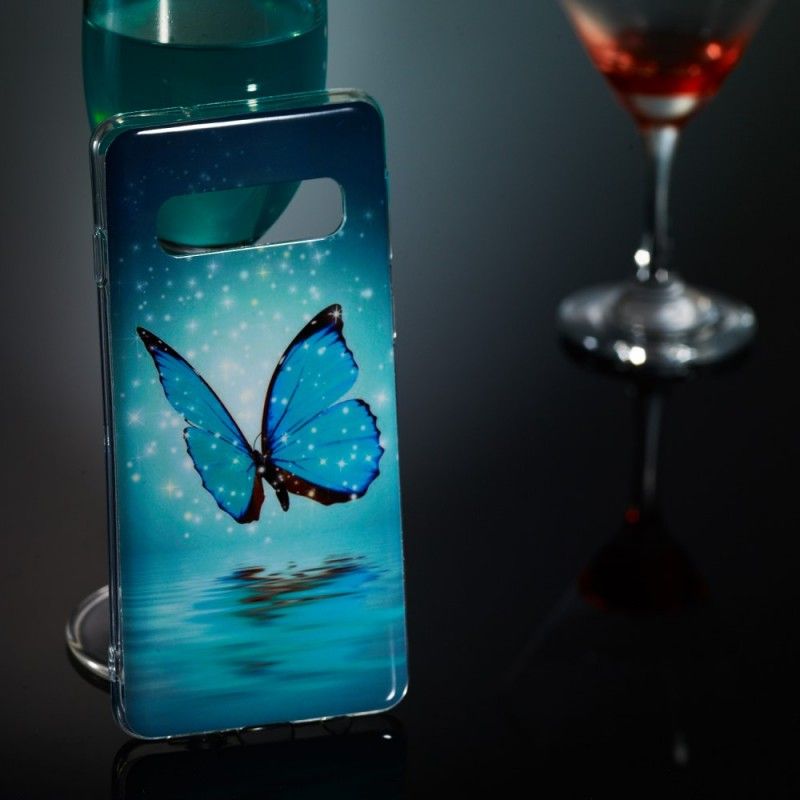 Hoesje Samsung Galaxy S10 Telefoonhoesje Fluorescerende Blauwe Vlinder