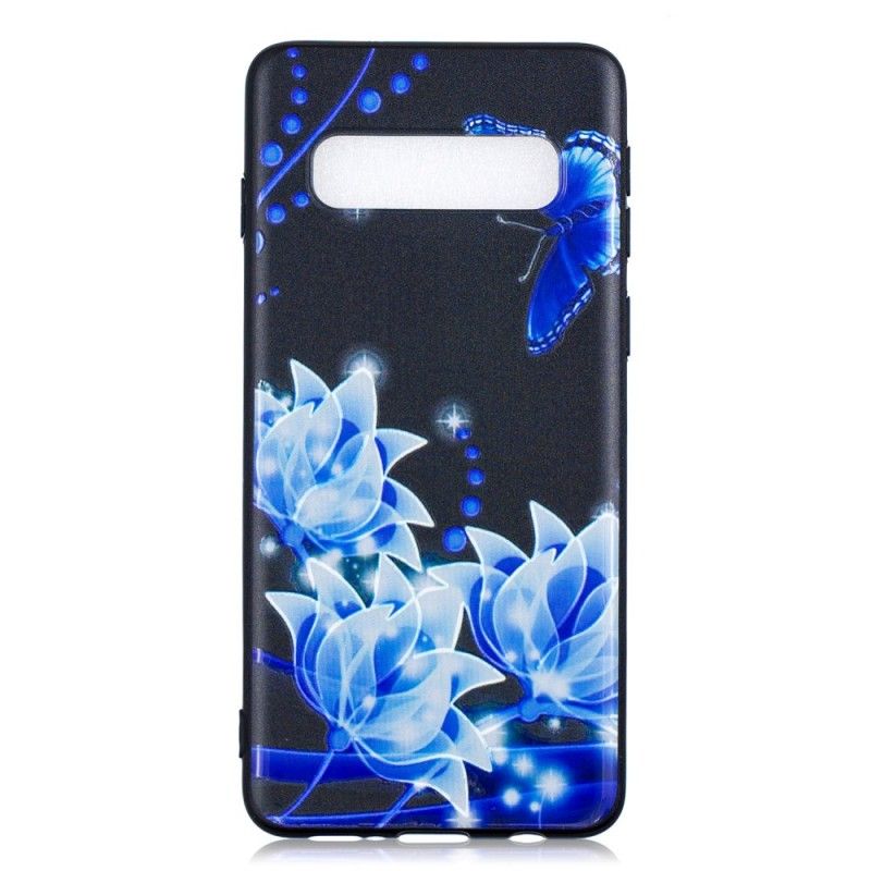 Hoesje Samsung Galaxy S10 Telefoonhoesje Vlinder En Blauwe Bloemen