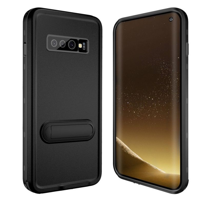 Hoesje Samsung Galaxy S10 Wit Zwart Waterdicht Met Rode Peper Steun