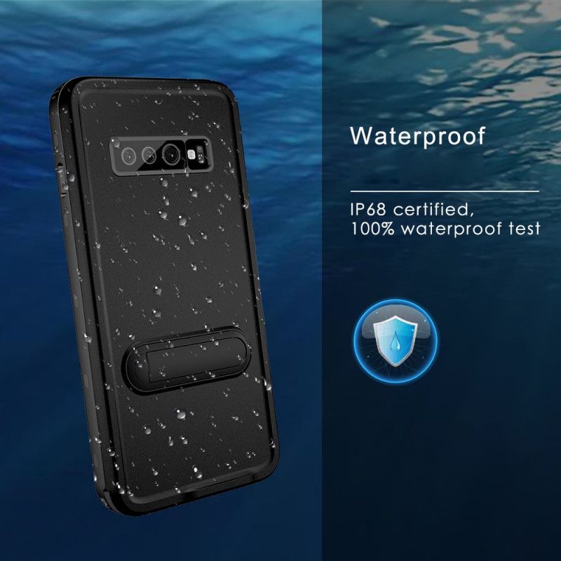 Hoesje Samsung Galaxy S10 Wit Zwart Waterdicht Met Rode Peper Steun