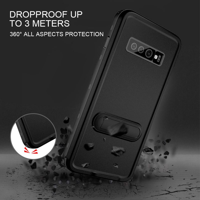 Hoesje Samsung Galaxy S10 Wit Zwart Waterdicht Met Rode Peper Steun