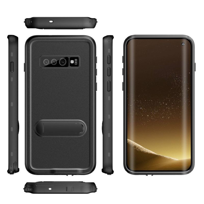 Hoesje Samsung Galaxy S10 Wit Zwart Waterdicht Met Rode Peper Steun