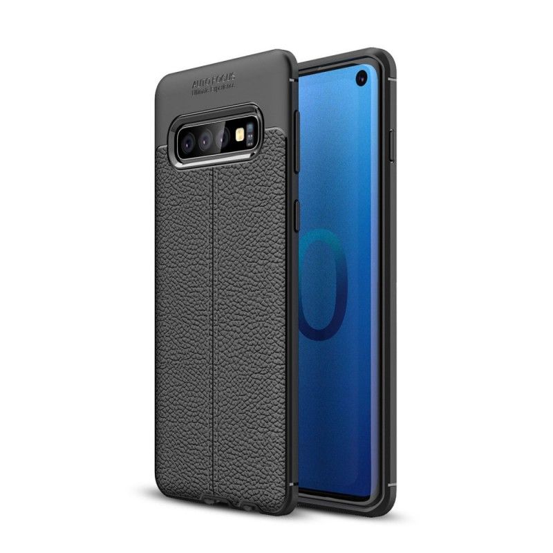 Hoesje voor Samsung Galaxy S10 Grijs Zwart Dubbellijns Lychee Leereffect