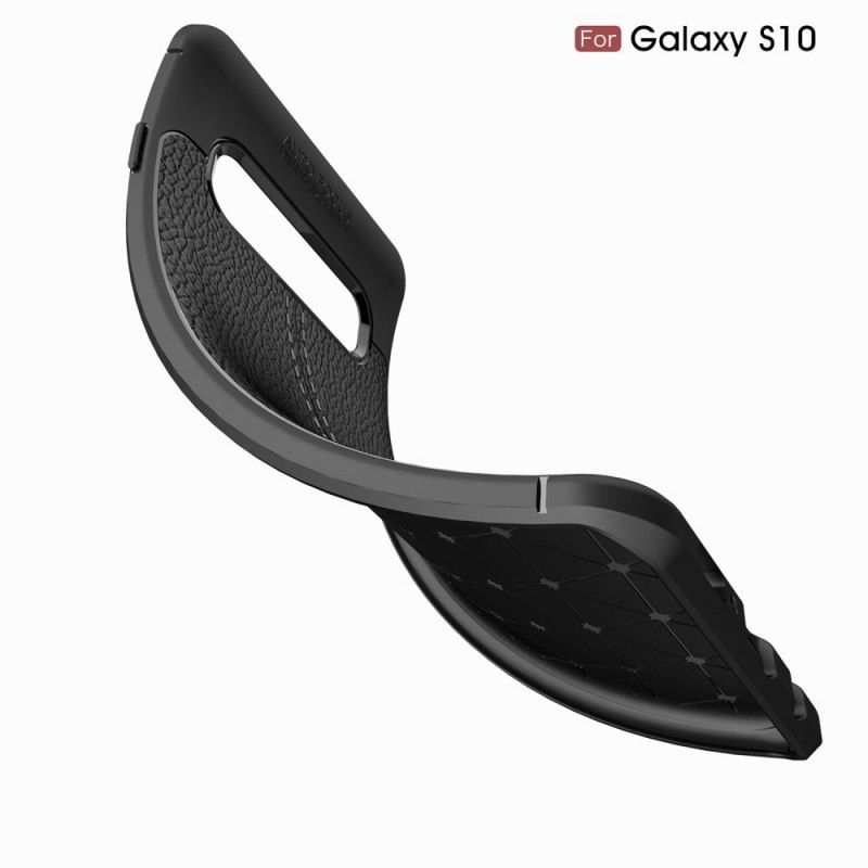 Hoesje voor Samsung Galaxy S10 Grijs Zwart Dubbellijns Lychee Leereffect