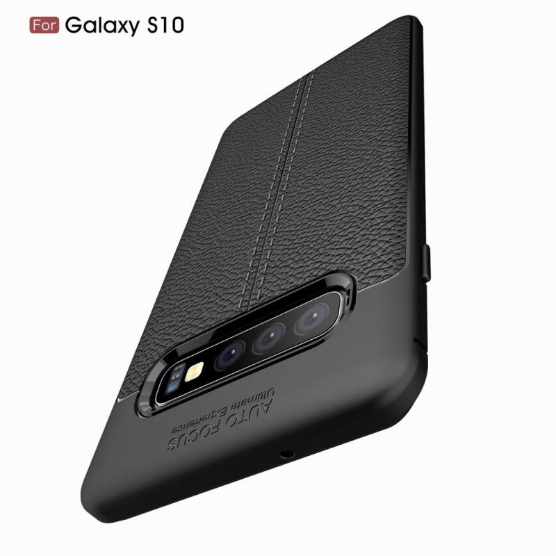 Hoesje voor Samsung Galaxy S10 Grijs Zwart Dubbellijns Lychee Leereffect