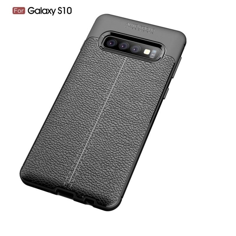 Hoesje voor Samsung Galaxy S10 Grijs Zwart Dubbellijns Lychee Leereffect