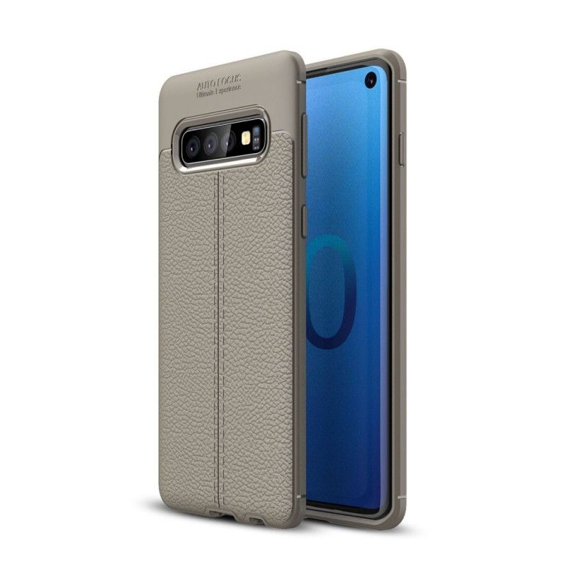 Hoesje voor Samsung Galaxy S10 Grijs Zwart Dubbellijns Lychee Leereffect