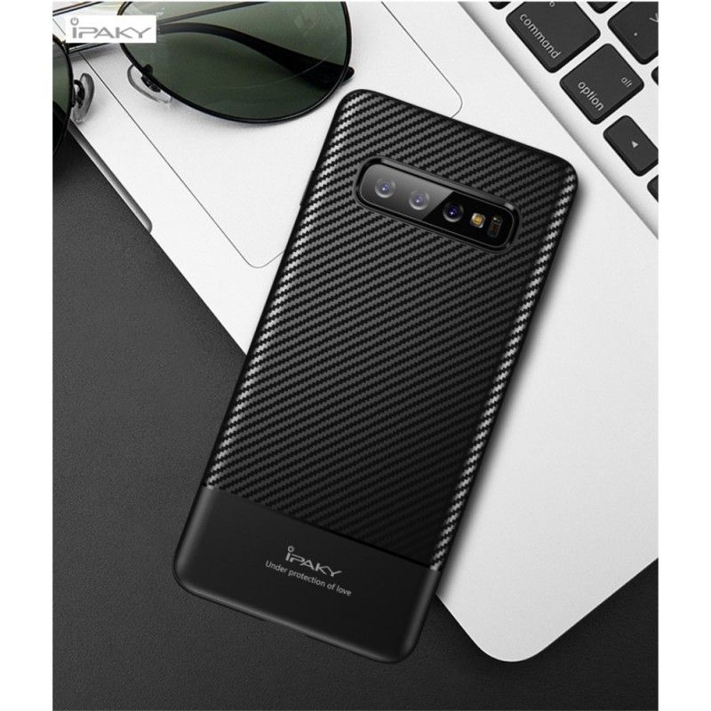 Hoesje voor Samsung Galaxy S10 Grijs Zwart Ipaky Koolstofvezel