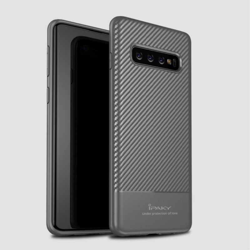 Hoesje voor Samsung Galaxy S10 Grijs Zwart Ipaky Koolstofvezel