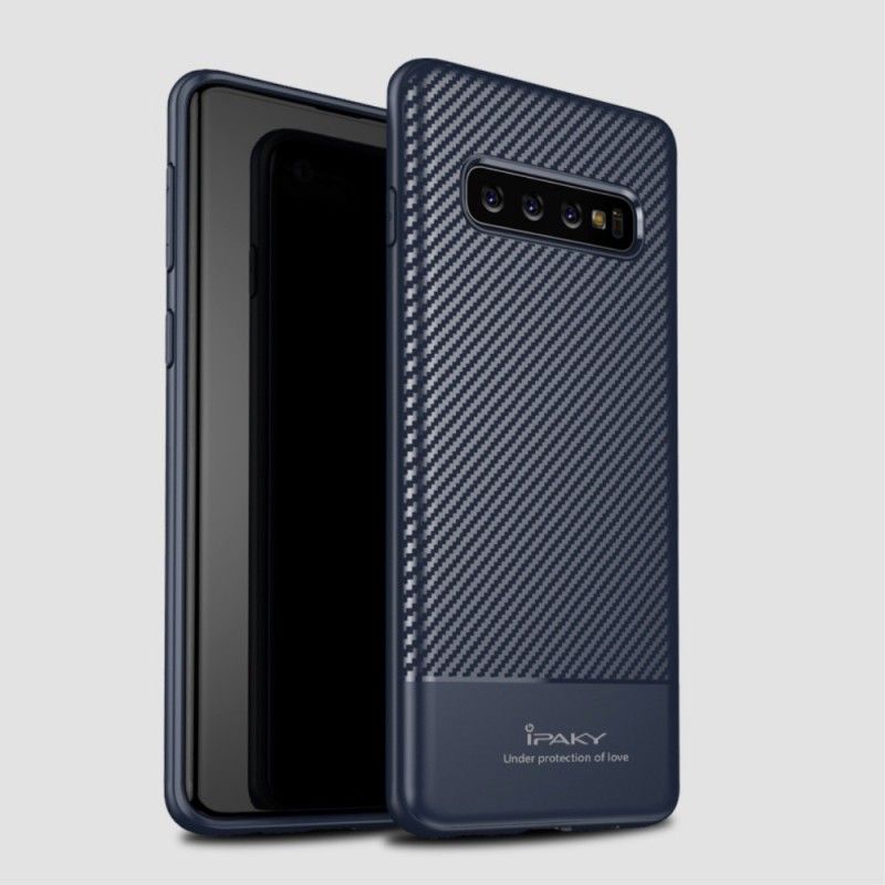 Hoesje voor Samsung Galaxy S10 Grijs Zwart Ipaky Koolstofvezel