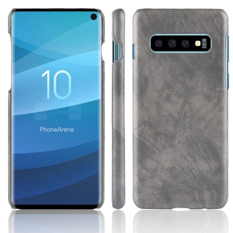 Hoesje voor Samsung Galaxy S10 Grijs Zwart Lychee Leereffect