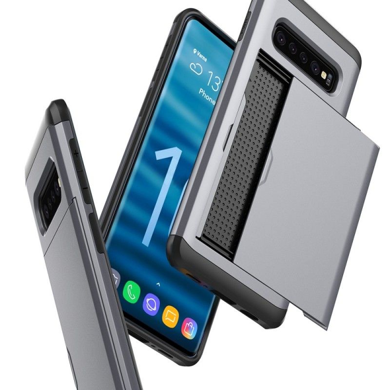 Hoesje voor Samsung Galaxy S10 Grijs Zwart Stijve Flitsende Kaarthouder