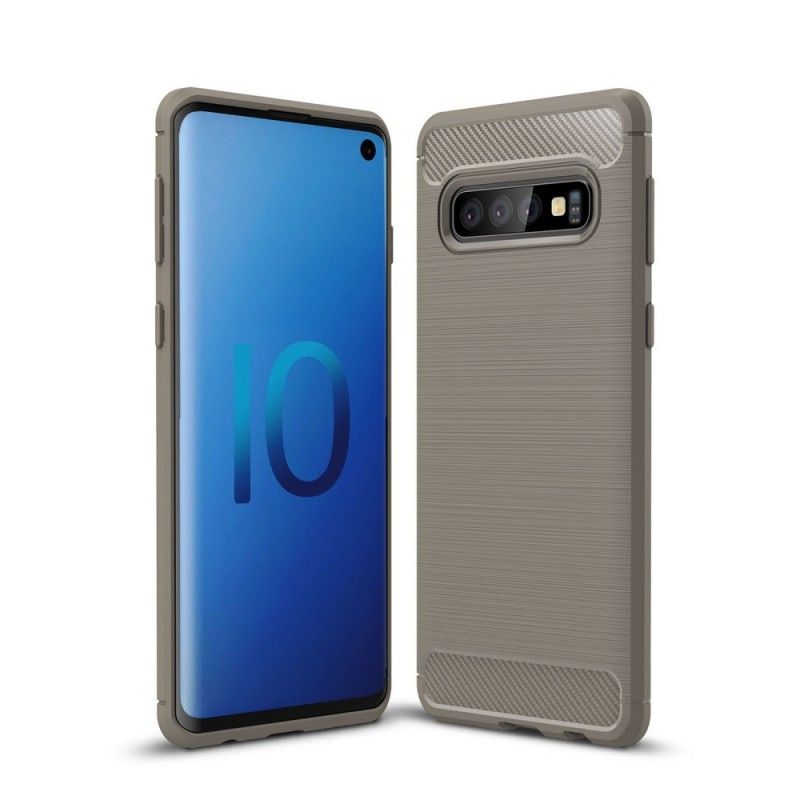 Hoesje voor Samsung Galaxy S10 Rood Zwart Geborsteld Koolstofvezel