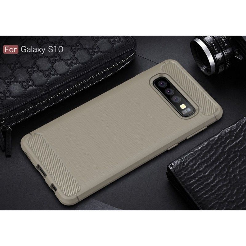 Hoesje voor Samsung Galaxy S10 Rood Zwart Geborsteld Koolstofvezel