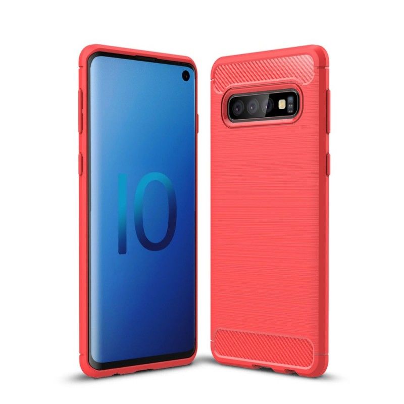 Hoesje voor Samsung Galaxy S10 Rood Zwart Geborsteld Koolstofvezel