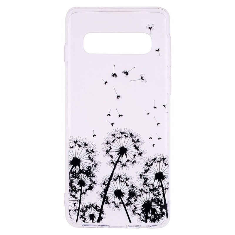 Hoesje voor Samsung Galaxy S10 Transparant Zwarte Paardebloemen