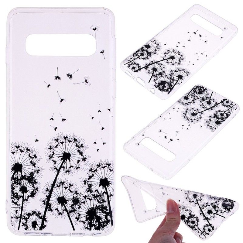 Hoesje voor Samsung Galaxy S10 Transparant Zwarte Paardebloemen